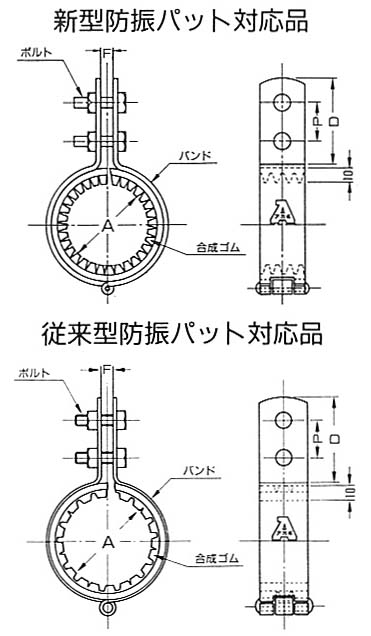 ステン防振CL立バンド10tゴム付