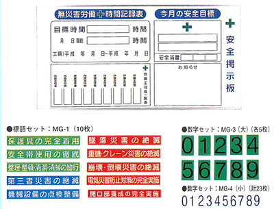 安全掲示板Aタイプ（標語・数字セット・マグネット付）